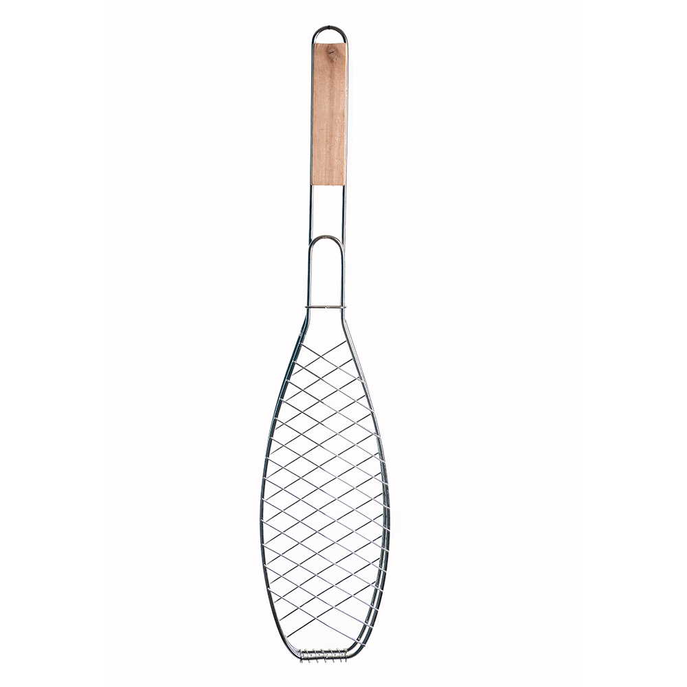 Fisch, Gemüse Grillzange mit Holzgriff - Chromstahl ca.32x11cm