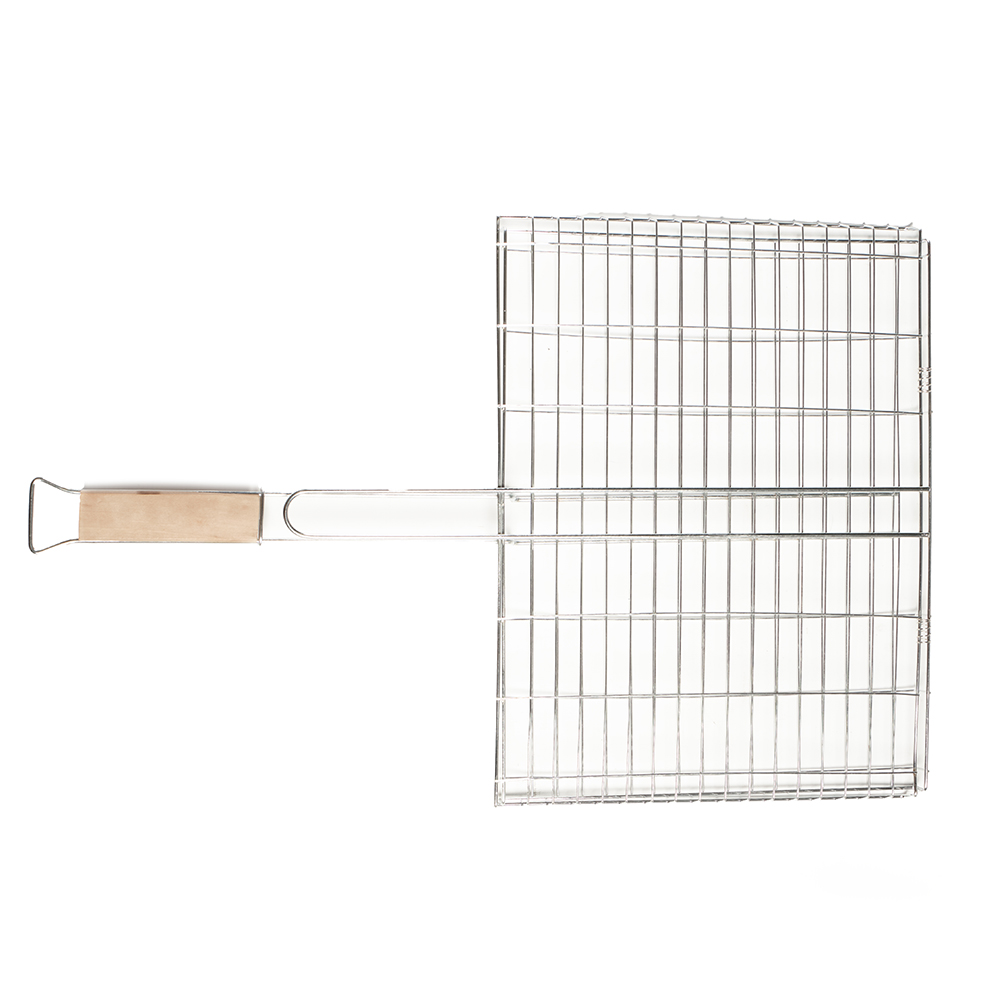 Grillkorb mit Holzgriff ca.30x40x2,5cm - Chromstahl